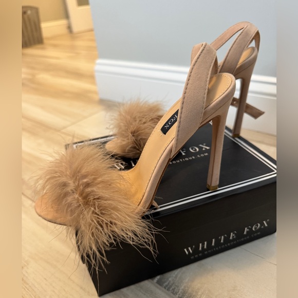 White Fox Boutique Shoes - Sexy Tan Heels with Feather Detail